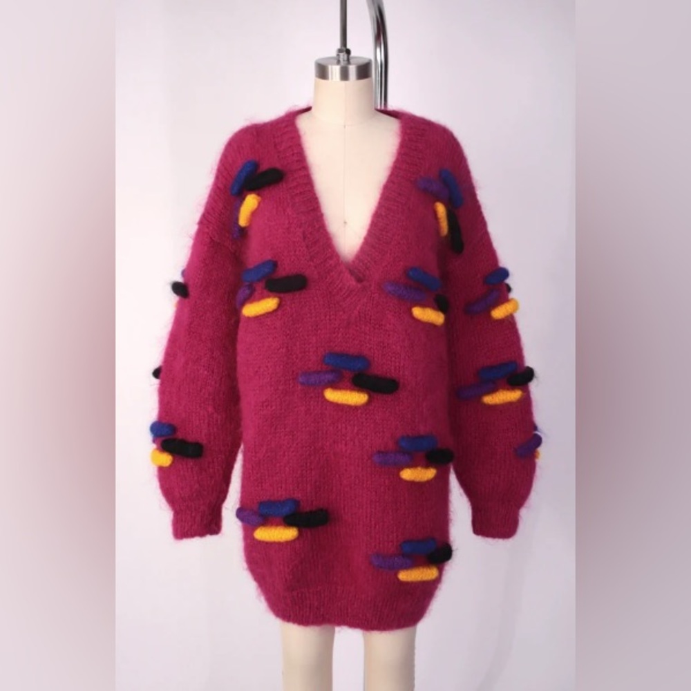 Cool 80s Vintage Magenta Mohair Oversized Sweater/Mini Dress